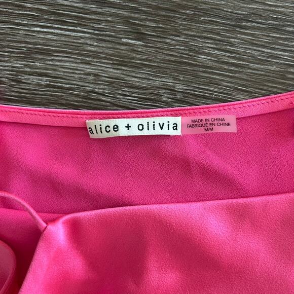 Alice + Olivia Harmon Candy Pink Satin Cami Top Sz Medium Cropped Cowl Neck Tank - Picture 8 of 16